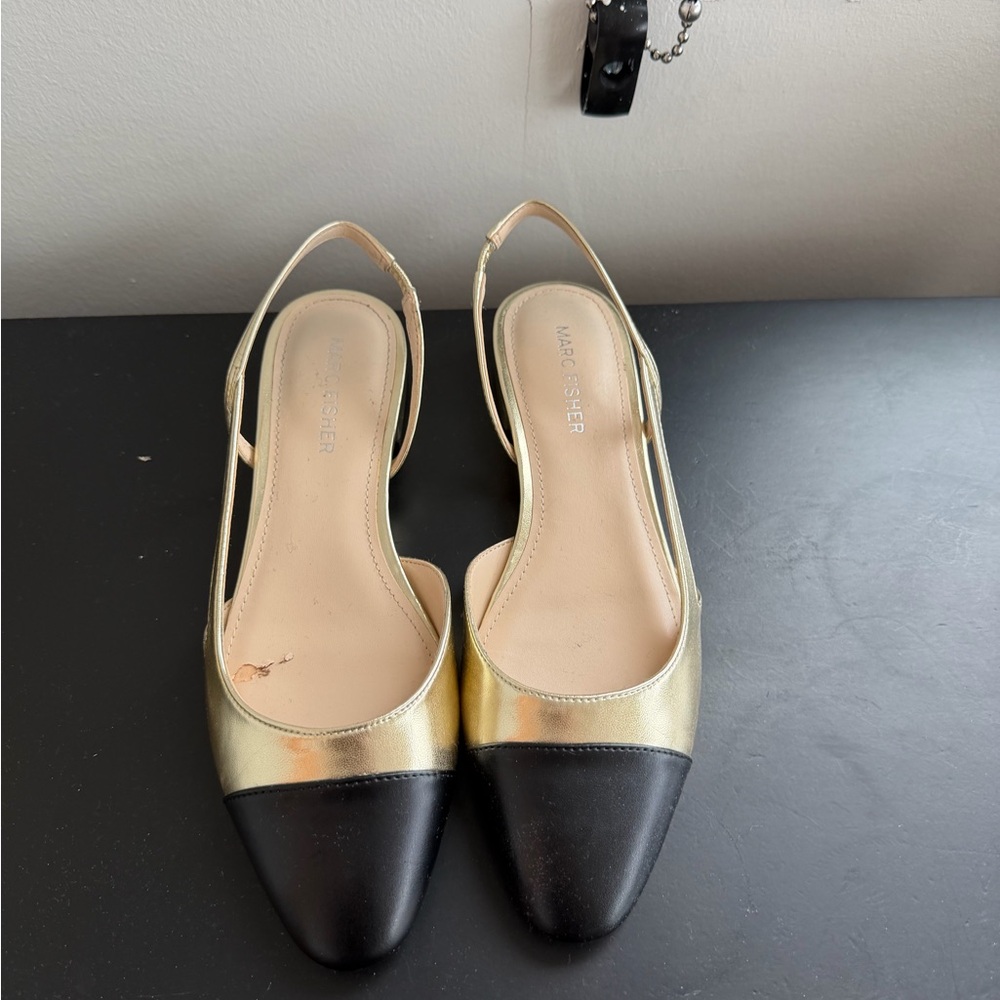 Marc Fisher Women's Gold and Black Slingback Flats